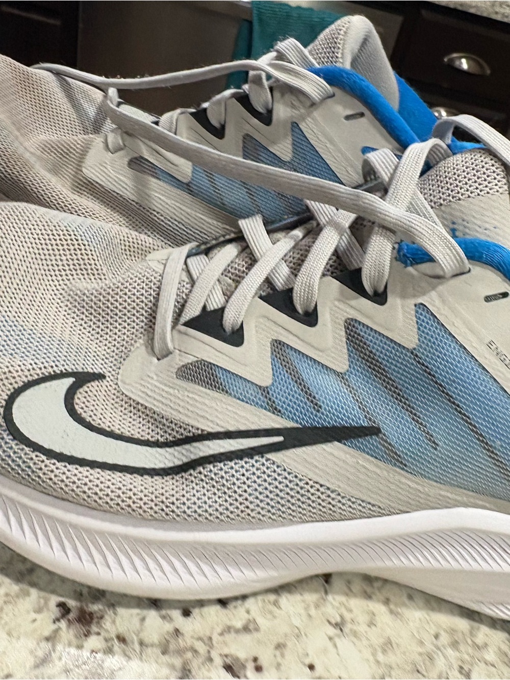 Nike Men’s Light Gray and Blue Athletic Running Shoes